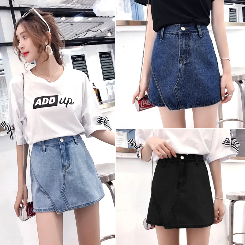

2019 New Style Denim Skirted Leggings Fake Two-Piece Denim Culotte A- line Short Skirts Women's Wide-Leg Hot Pants