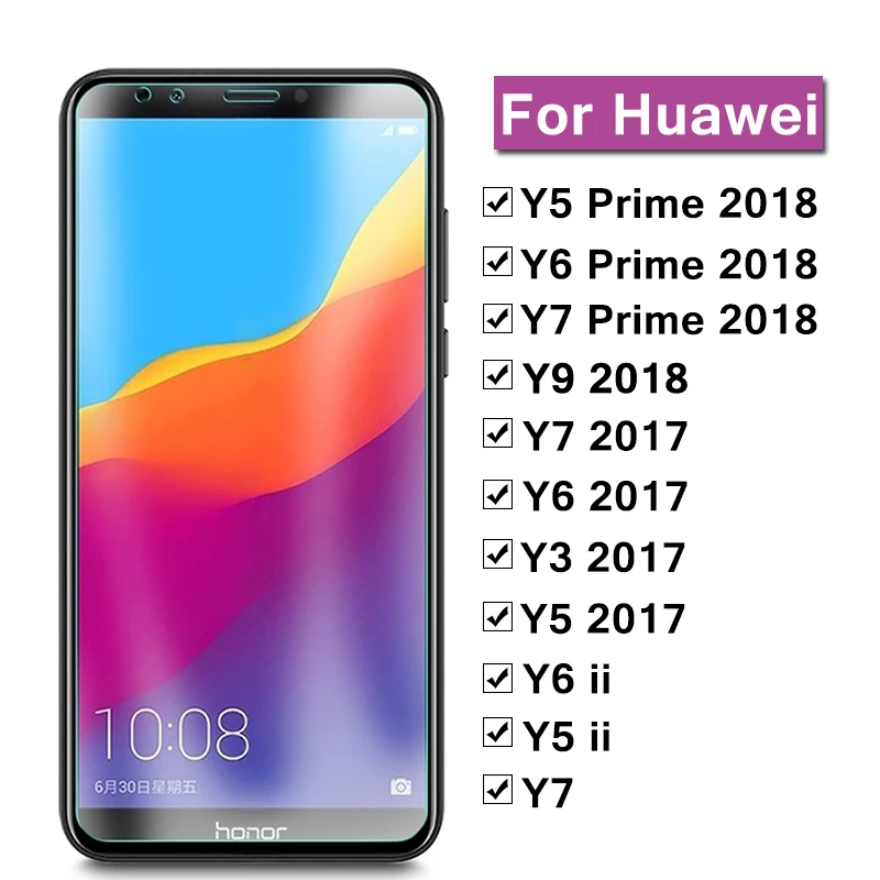 Защитное стекло для Huawei Y5 Y6 Y7 Y9 Prime 2018 Y 5 6 7 9 2017 Защитная пленка экрана на Hwawei
