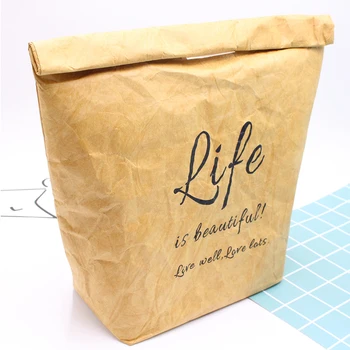 

Brown Paper School Thermal Insulation Lunch Bag Reusable Foldable Portable Fresh Keeping Large Capacity Office Food Container