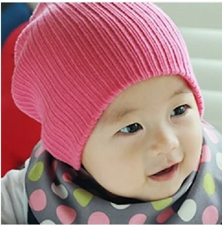 Детские шляпы, детские новорожденных трикотажные Кепки крючком однотонные Детские шапочки для маленьких мальчиков и девочек Шапки Головные уборы шапочки для малышей аксессуары - Цвет: Dark Pink