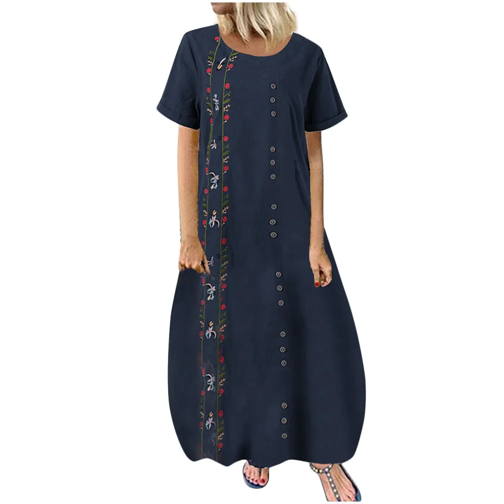 MISSOMO Vestidos женское летнее платье Botton с цветочным принтом Макси платье с коротким рукавом o-образным вырезом хлопок и длинное льняное платье 8