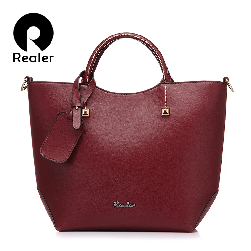 

REALER handbag women large bucket shoulder crossbody bag female artificial leather ladies totes messenger top-handle bags soft