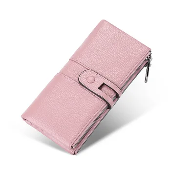 

Soft Genuine Leather Wallet RFID Lady Purses Long Mobile Phone Bag Zipper Hasp Money Clip For Women