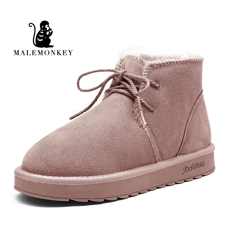 MALEMONKEY/Роскошные брендовые дизайнерские туфли; Новинка года; модная женская обувь; черные женские зимние ботинки на шнуровке - Цвет: dirty pink