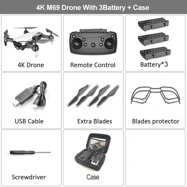 4K White 3B CB HGIYI M69G Радиоуправляемый Дрон Квадрокоптер с камерой 4K HD широкоугольный Дрон wifi FPV оптический поток складной вертолет селфи Дрон Vs E58 - Цвет: 4K White 3B CB