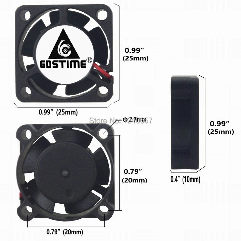 5 шт. Gdstime 25 мм 25x25x10 2Pin JST Dupont в 12 24 2510 втулка радиатор с шарикоподшипником мини
