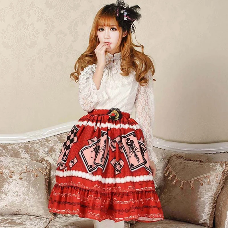 Принцесса Сладкая Лолита Юбки Милая принцесса юбка Оригинальное японское происхождения красная Алиса чай Клуб Покер половина длины юбка GZWY109