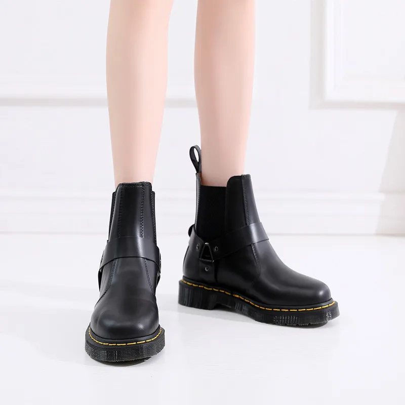 

Wincow Chelsea Boots Plus-sized Menswear Martin Boots WOMEN'S Shoes Couples Short Boots Genuine Leather Buckle Boots