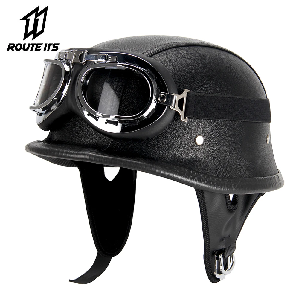 

Motorcycle Helmet Leather Helmet For Motorcycle BLACK Motorcycle Open Face Half Helmet Retro Moto Helmet Summer Casco Moto DOT