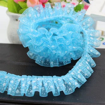 

60Yards Pleated Guipure Lace Fabric Ruffle Trims Embroidery Hearts Shape Cord Lace Fringe Ribbon DIY Sewing Applique Supplies