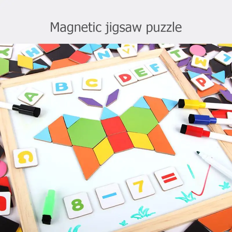 Креативные Магнитные Головоломки из 244 штук, деревянные наборы Tangram для развития детей, деревянные головоломки Tangram, развивающие игрушки для детей