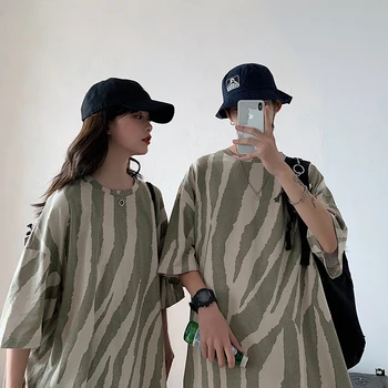 

2020 New Summer Couple Wear Korean Zebra Stripe Trend Casual Short Sleeve T-shirt High Quality Large Size Cotton S-2XL