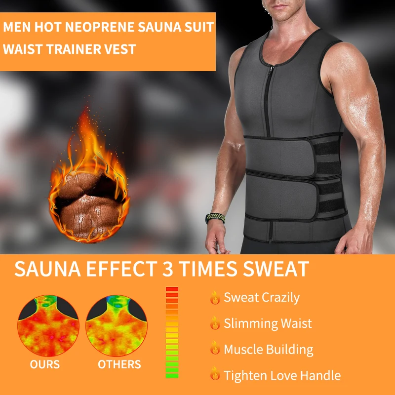 Neoprene Sweat Vest for Men Waist Trainer Vest Adjustable Workout Body  Shaper with Double Zipper for Sauna Suit for Men