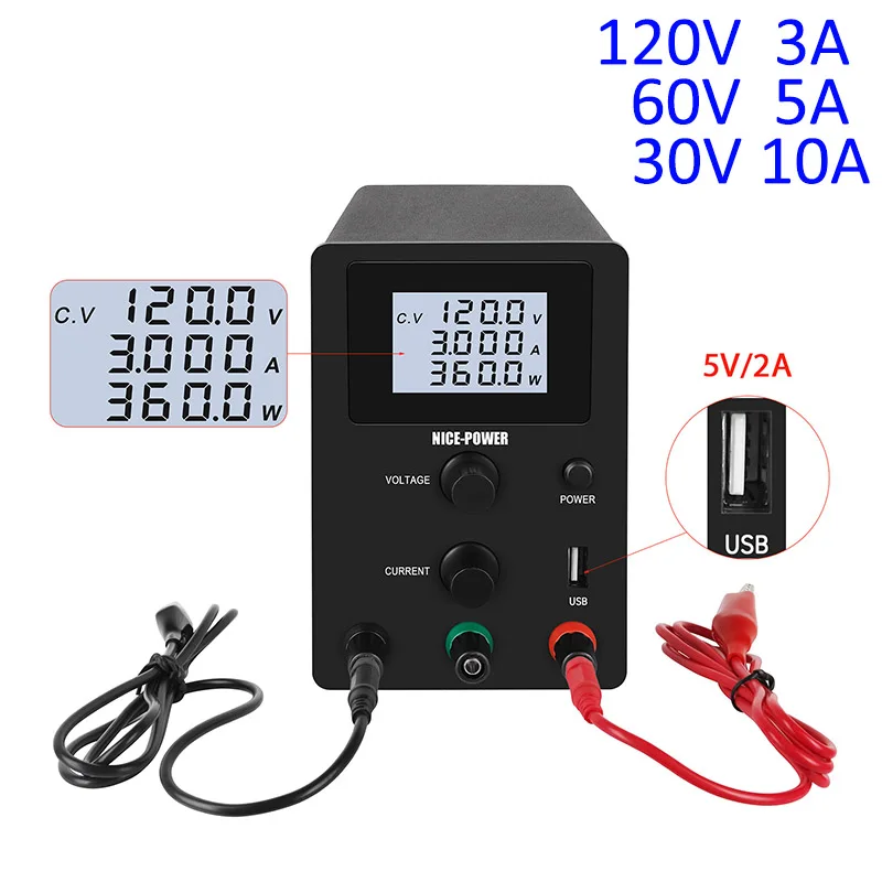 Best Price LCD laboratory switching power supply 30V 10A 60V 5A voltage regulator 120v 3a digital DC Lab adjustable power source with USB