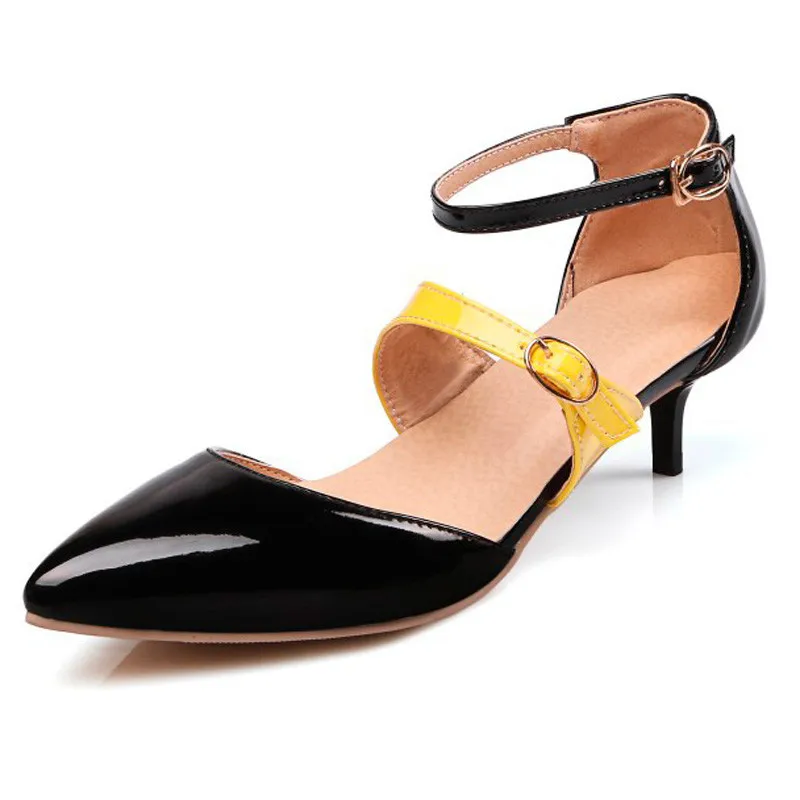 

Fashion Patchwork Summer Sandals Women Middle Heels Spring Pumps Big Size Shoes Woman Patent Leather Women's Shoes XKD3034