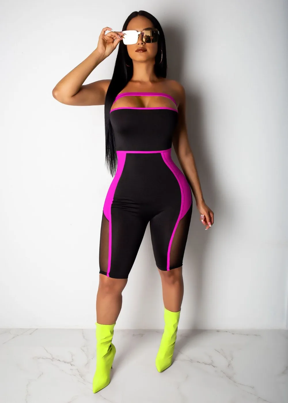 Летняя мода без бретелек женский комбинезон slim fit лоскутный комбинезон для женщин сексуальное женское Боди Комбинезоны DCM582