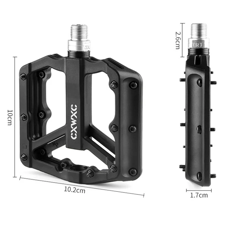 CXWXC 1 Pair Bicycle Pedals Road Mountain Bike Large Pedaling Area 10.2*1.7cm Nylon+ Steel uniform force Pedals