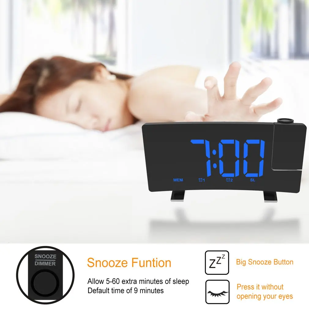Радио проекционный будильник большой экран светодиодный электронный дисплей Часы поверхность двойной будильник спальня домашние часы