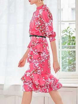

Floral Dress 2020 Summer New French Fashion Temperament Waist Thin Half Sleeve Long Cake Skirt