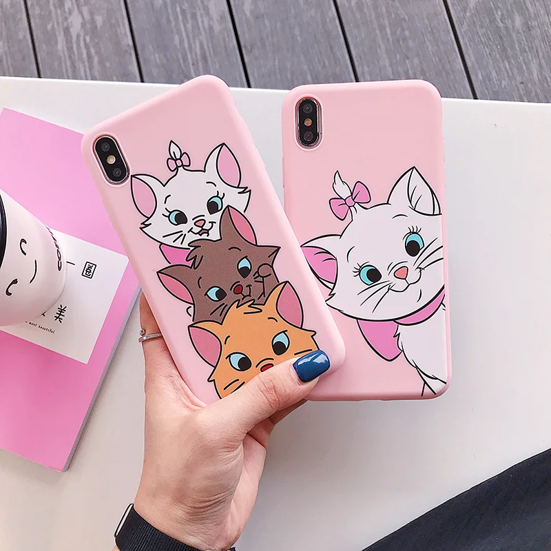 Аристокаты мультфильм Tsundere Зонт кошка Мэри чехол для iPhone X Xs XR Max 7 8 6 6s Plus милый котенок розовый Кремний Мягкий ТПУ чехол Капа