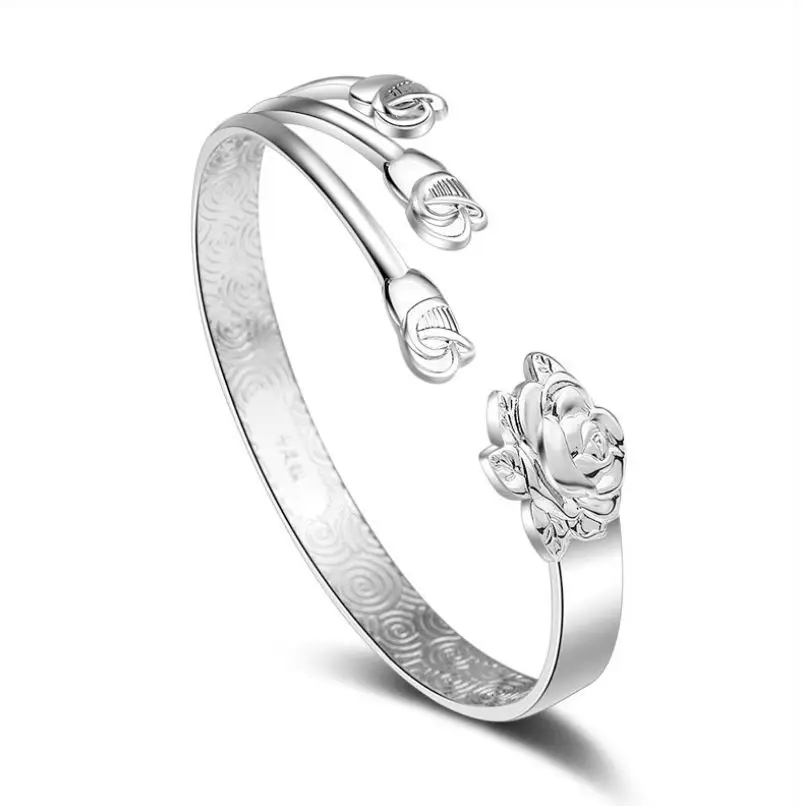 

Ethnic Rose Flower Bracelets Cuff Bangles Totem Xiangyun for Women Fashion Luckly Jewelry Accessory Gift