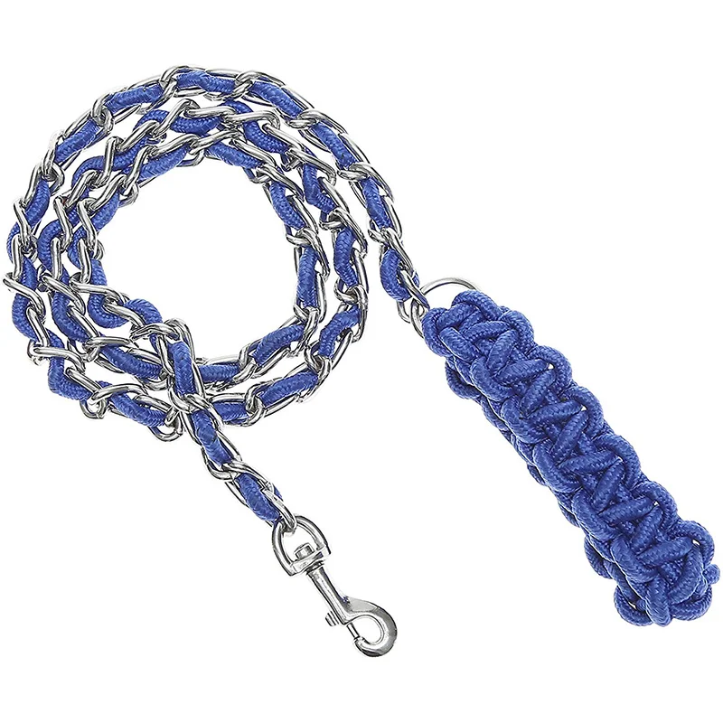 Benepaw  Heavy Duty Metal Chain Dog Leash Soft Anti Bite Nylon Braided Handle Pet Lead Training Rope Leads For Medium Big Dogs