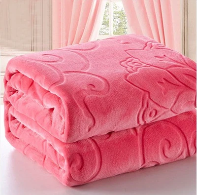 Warm Soft Thick Flannel Blanket Embossed Flowers Coral Fleece Blanket Throw on Bed/travel/air Sofa As Bed Sheets 200x230cm Size - Цвет: watermelon red