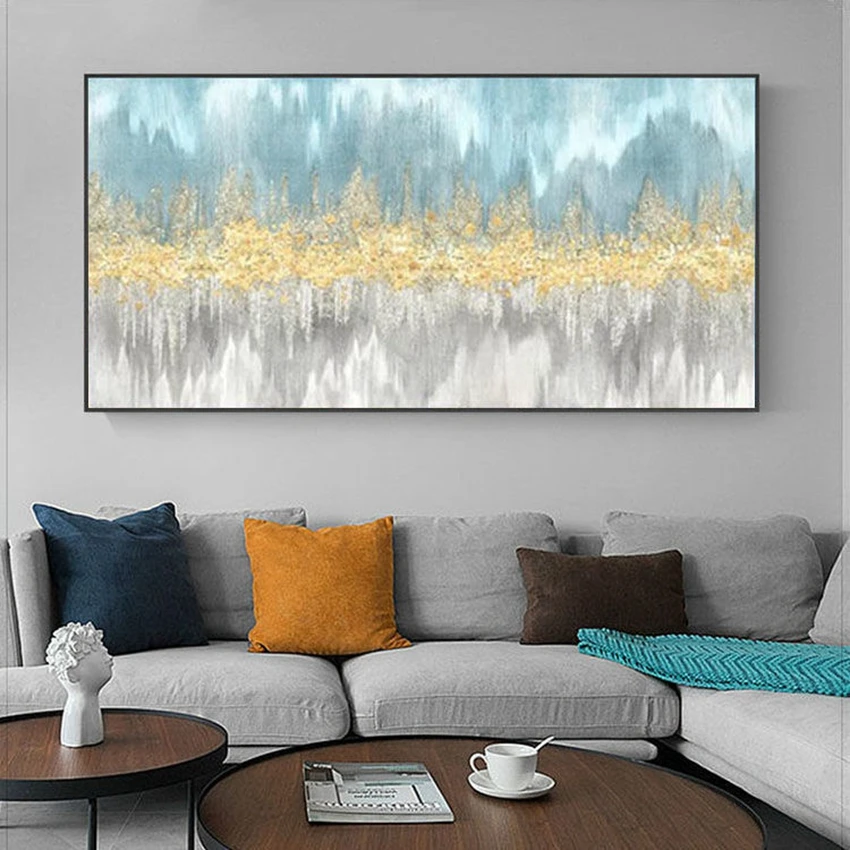 

Handmade Canvas Oil Painting Modern Simple Abstract LightLuxury Gold Foil Horizontal Board Mural Bedroom Bedside Sofa Background