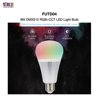 

FUTD04 9W DMX512 RGB+CCT LED Light Bulb 2.4GHz RF Remote / APP / DMX512 Control Panel Controllable, 16M Colors MiBOXER Mi-Light
