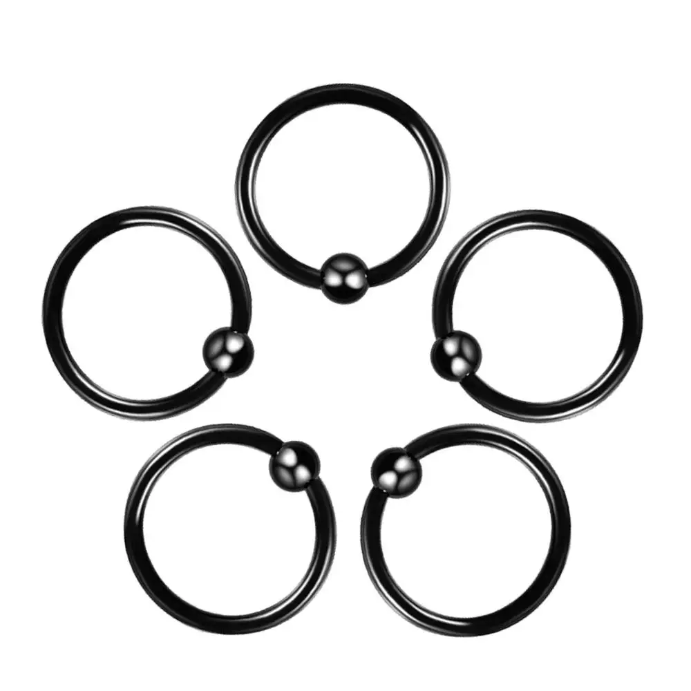 Black Imixlot 1 шт., стальной обруч с бусинами, кольца, BCR, с шариковым замком, ниппель, нос, обруч, перегородка, кольца, губы, брови, серьги на Козелок, ювелирные изделия - Окраска металла: Black