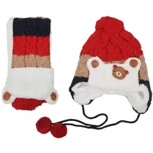 Детская теплая Зимняя кепка Детский шарф с капюшоном шерстяные шапки-красный