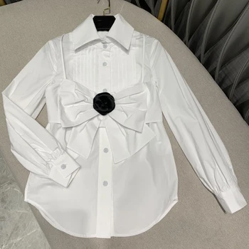 

Women Cotton Blouse Elegant Spring Fall Office Ladies New Top Vintage Women's Blouse Shirt