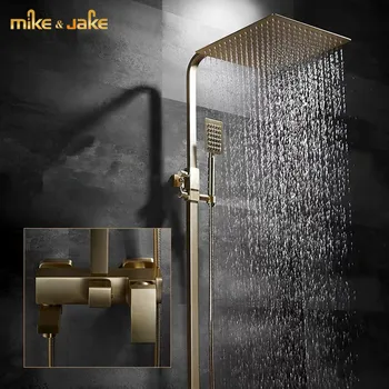 

Gold brush 12 inch shower set bathroom wall gold brush shower mixer bathroom brush gold wall shower mixer bathtub hot & cold tap