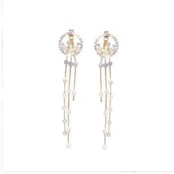 

S925 Post New Fashionable Long Pearl Tassel Earrings Fashion Wild Earrings Fresh Super Fairy Earrings Female