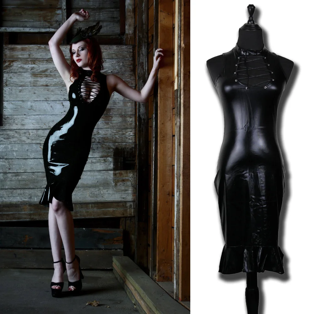 Terbaru Seksi Gothic PVC Lateks Wiggle 