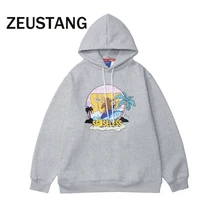 

Zeustang Fleece Fashion Hooded Sweatshirts Abstract pattern Print Pullover Hoodies Streetwear Hip Hop Casual Loose Outerwear