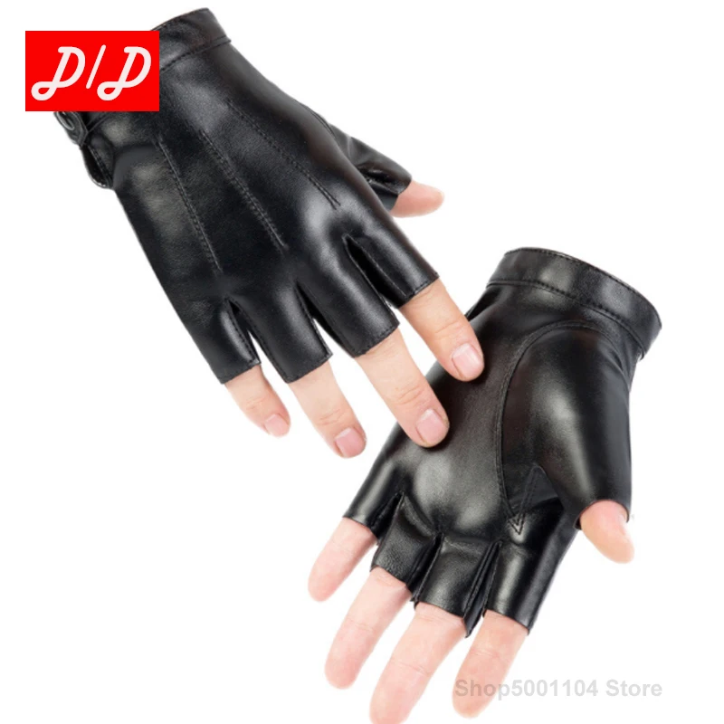 2022 Fashion Half Finger Gloves Men Women PU Leather Fingerless Mitten Black Driving Comfortable Eldiven Guantes G04