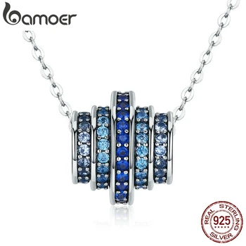

BAMOER Authentic 100% 925 Sterling Silver Gradual Change Round Wheel Blue Melody Pendant Necklaces for Women Fine Jewelry Gift