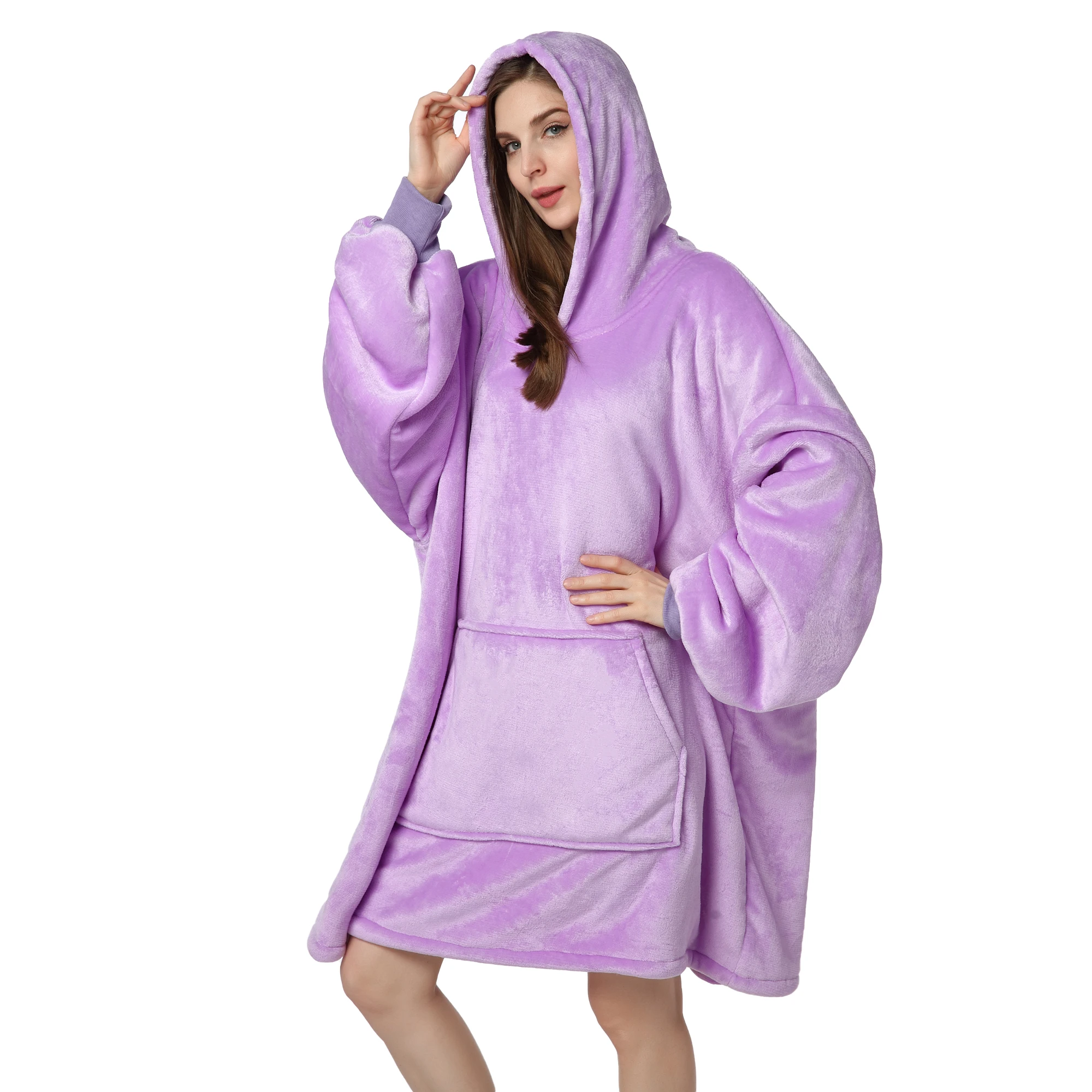 Rongtai Purple Oversized Wearable Blankets With Pockets Blanket Hoodie