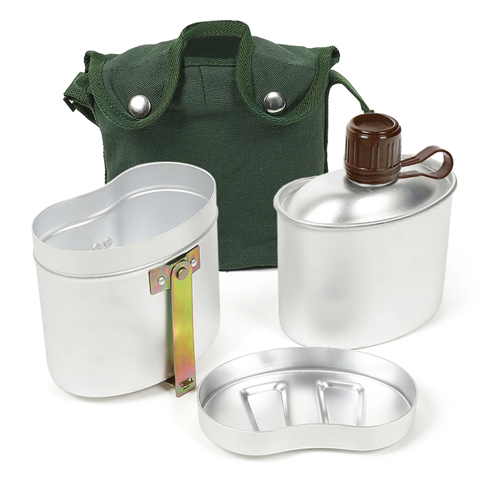Portable Aluminum Canteen Set with Cup and Cover Outdoor Camping
