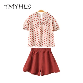 

TMYHLS Over 6 years old Korean version of children's summer short cotton clothing (T-shirt + short pants) two-piece girls' suit
