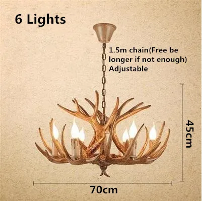 6 lights Brown Люстра из смолы с рогом оленя для гостиной, спальни, отеля, рога, светодиодный светильник, лофт, винтажная ретро люстра, освещение - Цвет абажура: 6 lights Brown