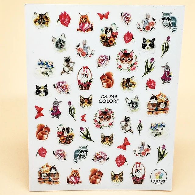 3D Nail Sticker Girl Manicure Decals Decoration Stickers for Nails Cute Cat Candy Fish Design Nail Art Sticker Accessories CA599