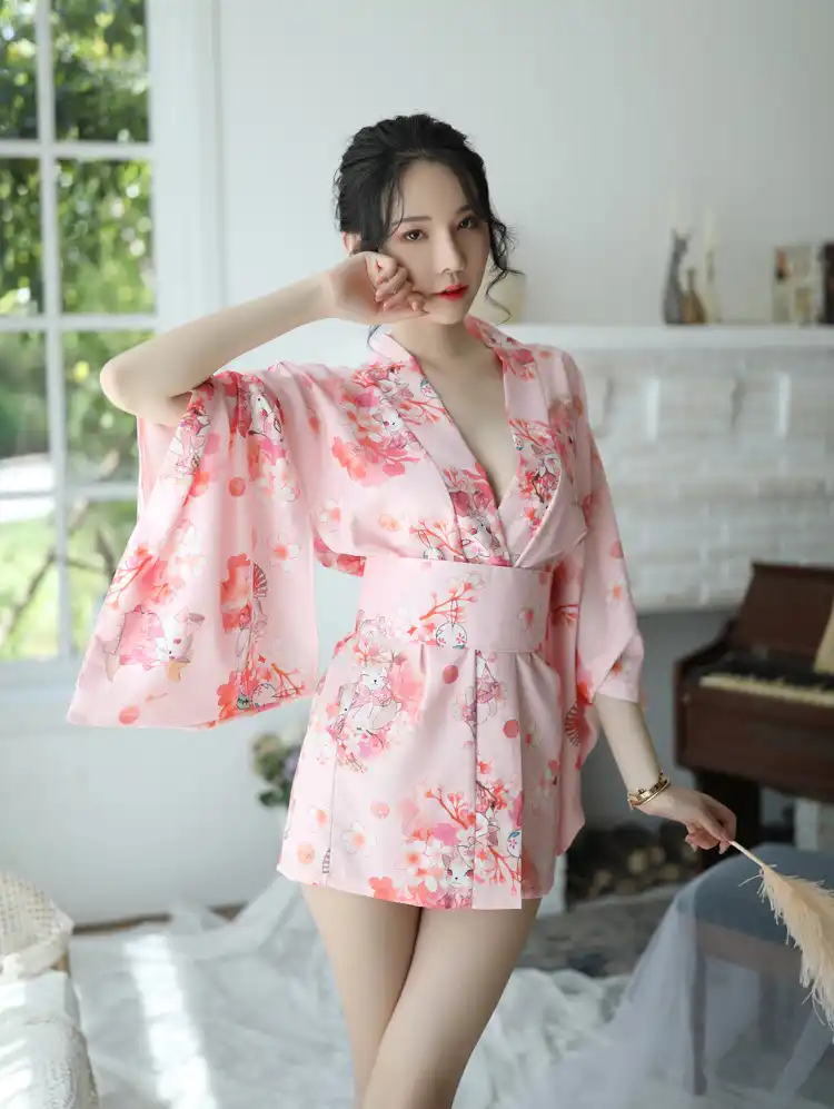 Kimono Dress Gril Japanese Style Bathrobe Woman Vintage Sakura Floral Print Yukata Haori Japan