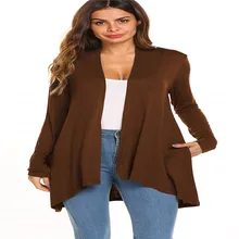 Женские повседневные легкие драпированные кардиганы с длинными рукавами и открытыми передними карманами