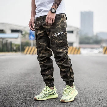 

2019 Men Cano Ribbons Color Block Pocket Cargo Pants Harem Joggers Harajuku Sweatpant Hip Hop Trousers
