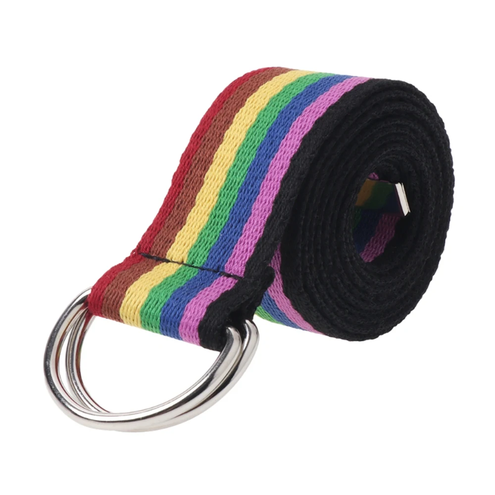 black multicolor 1 шт. женский поясной ремень с металлической пряжкой двойные кольца в полоску нейлоновый холщовый ремень повседневный модный пояс 5 цветов Высокое качество - Цвет: black multicolor