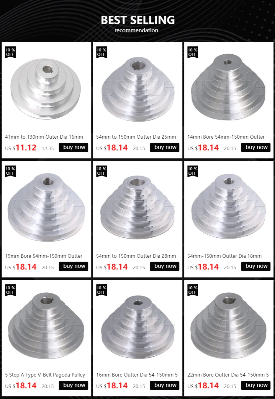 18mm Bore 5 Step A Type V-Belt Pagoda Pulley Belt Outter Dia 54-150mm