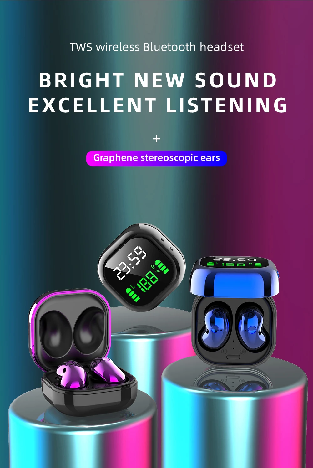 Hot Sale New S6plus Black TWS Bluetooth Headphones Stereo Wireless Headset Earbuds In Ear Earphones Ear Buds For Mobile Phone