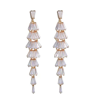 

Long Tassel AAA Zircon Inlaid Earrings Korean-Style Luxury Dinner Fashion Ear Stud Earrings Qxwe824
